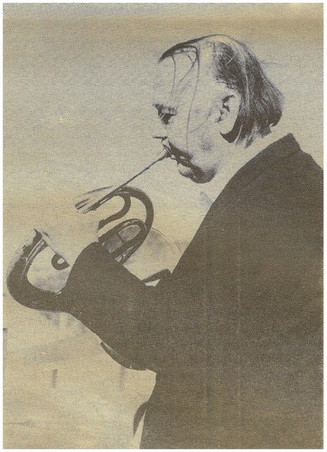 MUSIC, MAESTRO - Elliott Higgins of Hummingbird Music Camp played a horn piece on March 11, with vocal assistance from his daughter, Amber, and Beverly Musgrove on electric piano. Photo by Robert Borden/Jemez Thunder