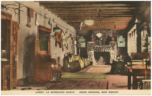 Lobby, La Esperanza Ranch, Jemez Springs, New Mexico Hand Colored Post Card/Post Cards of Quality-The Albertype Co.