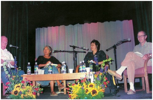 Photo of Scott Momaday (Moderator), Rena Swentzeil, Demetria Martinez, and John Nichols.