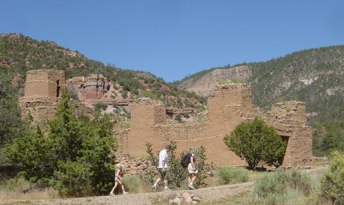 Visitors on the trail to the ruins of San Jose de Guisewa at Jemez State Monument in 2010. Photo by Judith Isaacs