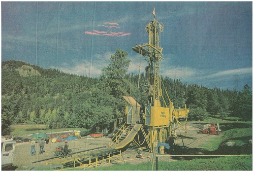 A 75-foot-tall drill rig, the largest diamond-core drill rig in the Valles Caldera, an ancient, collapsed volcano in the United States, is used to bore a scientific hole deep into Jemez Mountains. Richard Pipes/Albuquerque Journal