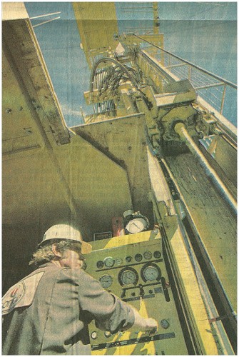 Driller Mike LaOrange operates the drill rig used to bore into the Valles Caldera. Richard Pipes/Albuquerque Journal